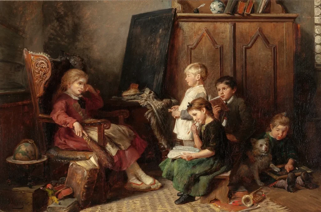 Schlesinger, Felix (1833 – 1910) JJJJ Reading children