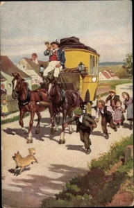Hey, Paul (1867 - 1952) 1922 Volksliederkarte 19, Trara, die Post ist da, Postkutsche - Novitas