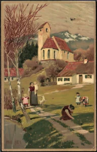Hey, Paul (1867 - 1952) JJJJ Kinder pflücken Blumen auf dem Anger