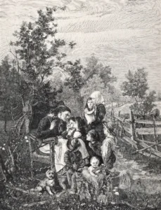 Adam, Emil Franz (1843 - 1924) 1882 Die Märchenerzählerin, Stich aus  ,,Die Gartenlaube''
