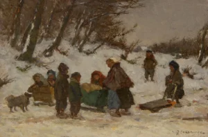 Akkeringa. Johannes Evert Hendrik (1861-1942) JJJJ Winterwanderung mit dem Kind im Schlitten