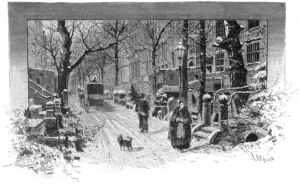 Aßmus, Robert (1837 - 1904) 1886 Die ,,Beischläge'' (=erhöhte terrassenartige Vorbauten) in Danzig, Originalzeichnung in Die Gartenlaube (1886) S. 296