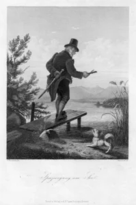 Baumann, Adolf (1829 - 1865) JJJJ Spaziergang am See, Stahlstich nach C. Naumann