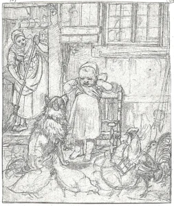 Becker, Jakob (1810 - 1872) Bauersfrau, Kind, Hund und Hühner