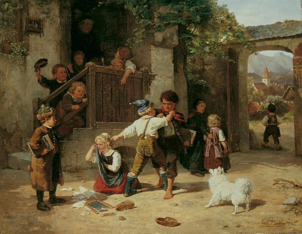Böker, Karl (1836 - 1905) JJJJ Die zerbrochene Schiefertafel