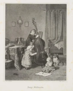 Boettcher, Christian Eduard (1818 - 1889) 1860,Die Musikstunde, Stich 1860