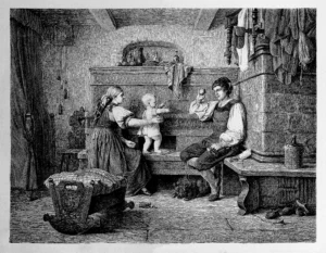Boettcher, Christian Eduard (1818 - 1889) 1866 Glückliche Menschen in der Hütte, Stich, in Die Gartenlaube (1867), S. 293