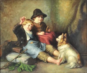 Dohm, Heinrich (1875 – 1940), JJJJ Rastende Kinder mit Spitz