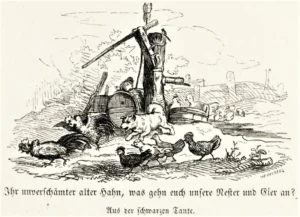 Henneberg-Hans-Christian-1851-Der-Spitz-die-Huehner-jagend-–-Illustration-zu-Die-schwarze-Tante.