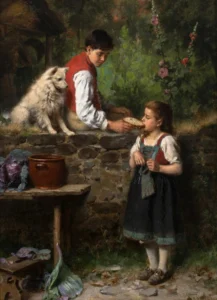 Hiddemann, Friedrich Peter (1829 – 1892) JJJJ Das begehrte Butterbrot