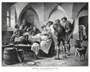 Jericke, August Richard (1850 - 1920)1890 Taufschmaus Holzstich, nach A. Lüben Hanfstängl