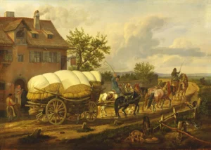 Klein, Johann Adam (1792 – 1875) Sechspänniger Frachtwagen in Buch bei Nürnberg – Schilderij Johann Adam Klein – (c)Jac. Gazenbeek-Stift