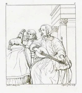 Lasinio-Giovanni-Paolo-1810-ca.-Frau-mit-Laute-und-ein-Junge-der-mit-einem-Hund-spielt-Radierung-nach-Gabriel-Metsu