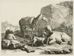 Londonio-Francesco-1723-1783-1763-Ein-ruhender-Schaefer-mit-Pferd-Ochse-und-Hund