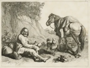 Londonio-Francesco-1723-1783-1763-ca.-Ein-Landmann-macht-eine-Pause-neben-ihm-ein-Hund-und-ein-Pferd
