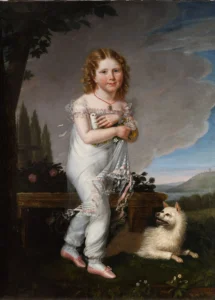 NNNN JJJJ Porträt von Marie de Langalerie mit einer Taube in einer Landschaft, 1819, französische Schule (erstes Viertel des 19. Jh.) 