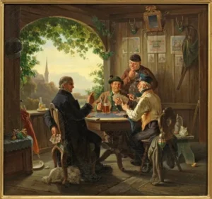 Naumann, Carl Georg (1827 – 1902) JJJJ Gesellige Herrenrunde beim abendlichen Kartenspiel