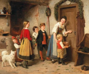 Rethel, Otto (1822 – 1892) 1866 Der Geburtstagskuchen – über der Tür die Widmung ,,Heil dem Großvater“