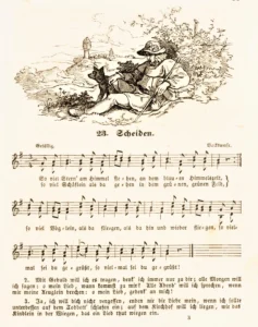Richter, Adrian Ludwig (1803 - 1884) 1844 Wanderer mit Hund unter dem Strauche, Illustration zu ,,Scheiden'', mit Text