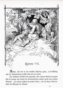 Richter, Adrian Ludwig (1803 - 1884) 1846 Vogel, Hirte, Knabe, Schaf und Spitz am Waldrand - Illustration zu Hymne VII b