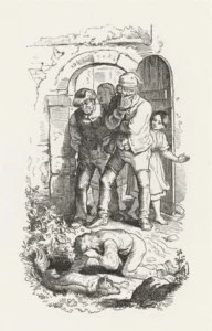 Richter, Adrian Ludwig (1803 - 1884) 1849 Illustration zu ,,Der arme Scheerenschleifersjunge'', aus Spinnstube 1873, Erstdruck 1849