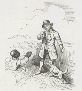 Richter, Adrian Ludwig (1803 - 1884) 1853 Leon vom Hund des Müllers im Kornfeld aufgespürt – Illustration zu ,,Ein Dienerspiegel'', Schmiedjakob's Geschichten Bd II