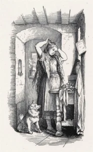 Richter, Adrian Ludwig (1803 - 1884) 1855 Irmel beim Haareflechten, Illustration zu ,,Der Schleicher'', aus Spinnstube 1874 (Erstdruck 1856)