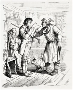 Richter, Adrian Ludwig (1803 - 1884) 1855 Schleicher bei Hannjost,  Illustration zu ,,Der Schleicher'', aus Spinnstube 1874, Erstdruck 1856