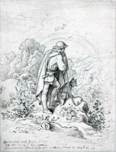 Richter, Adrian Ludwig (1803 - 1884) 1856 Junggesell und Mühlbach. - Des Jägers Abendlied Illustration zu ,,Goethe-Album'', Georg Wigand's Verl., Leipzig