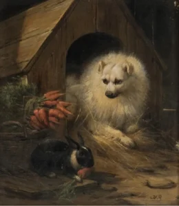 Ronner-Knip, Henriette (1821 – 1909) JJJJ Spitz and Rabbit