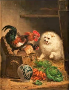 Ronner-Knip, Henriette (1821 – 1909) JJJJ Streit zwischen Hähnen und Spitz