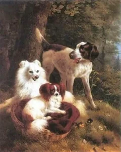 Ronner-Knip, Henriette (1821 – 1909) JJJJ Zwei Hunde und ein Jagdhund