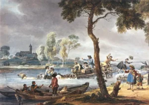 von Kobell, Wilhelm (1766 – 1853) 1794-96 Die verfehlte Furt (Aquarell, Staatliche Graphische Sammlung, München