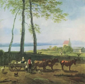 von Kobell, Wilhelm (1766 – 1853) 1815 Bauernwagen vor Schondorf am Ammersee, Von-der-Heydt-Museum, Wuppertal