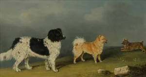 Chalon, Henry Bernard (1770 – 1849) Best Friends (Three Dogs in a Landscape I), 1820, datiert und signiert
