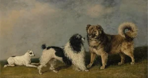 Chalon, Henry Bernard (1770 – 1849) Best Friends (Three Dogs in a Landscape II), 1820, datiert und signiert