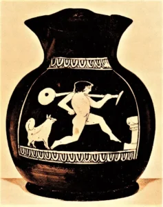 Choenkännchen mit Knaben, der sein Radgestell trägt, attisch-rotfigurig, ca. 430 - 425. v. Chr. (© Glyptothek, München, 8933) (Kat.-Nr. 261)