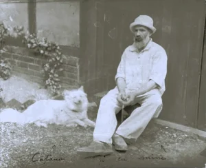 Constantin Brancusi (1876 - 1957), um 1925, Selbstportrait mit Hund (1)