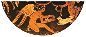 Eros und Malteserspitz – Detail des Deckels einer apulischen Lekanis (Schmink- oder Salbendose), Tarent, 3. Viertel des 4. Jh., nach D. Graepler)
