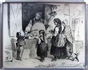 Fensterbild (Bleiverglasung) - Glasmalerei, Reproduktion eines Motivs aus dem Deutschen Brotmuseum, ungerahmt