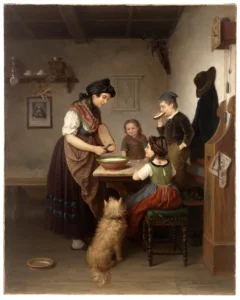 Hetz, Karl  (1828-1899) 1875 Bauernfamilie beim Abendessen 