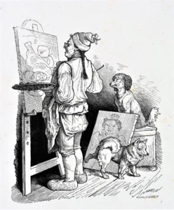 Meister Kenner und Kritikus, Probedruck, 1856 (A. Gaber (1823 -  1894) nach L. Richter (1803 -  1884), Holzstich