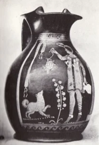 Oinochoe Athen, 4. Jh. v. Chr., aus Ash, Edward Cecil, Dogs, their history and development, Vol I (1927)