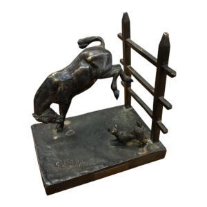 Pferd und Hund in La Barrière, Bronze, von D’Illiers Gaston (1876-1932), 19. Jh. (Second Empire II), H 15 x L 14,5 x T 10 cm, Abb. 01