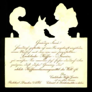 Reklame - Otto E. Weber, Kgl. Pr. Hoflieferant ,,Carlsbader Kaffee-Gewürz‘‘, Radebeul-Dresden – 1895 (Werbekarte), Rückseite