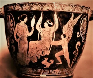 Rotfiguriger Scypho (Becher), Apulien, ca. 375 - 350 v. Chr., 23 cm hoch und 42 cm breit, "Maler von Lecce", © Britisches Museum