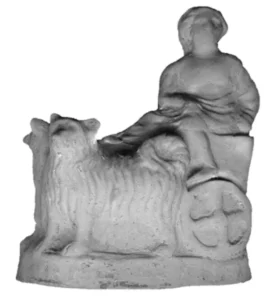 Wagen mit zwei Melitäerspitzen, die ein Kind ziehen (© Louvre), aus Apulien, hellenistische Zeit), aus: Autengruber-Thüry, Heidelinde, Hunde in der römischen Antike. Rassen-Typen-Zucht-Haltung und Verwendung, Archäopress 2021