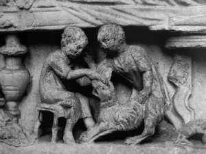 Wannensarkophag mit der Darstellung zweier Kinder mit spielendem Hund. Museo Vaticano. © 1991 by Gebr. Mann Verlag Berlin, aus Autengruber-Thüry 2021, S. 401