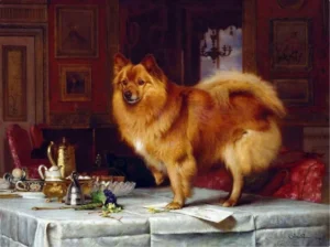 Barber, Charles Burton (1845–1894), 1893 Marco on the Queen's Breakfast Table