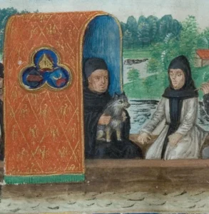 Bootsfahrt von Mönchen und Musikern des Klosters Salem auf dem Bodensee (Ausschnitt)